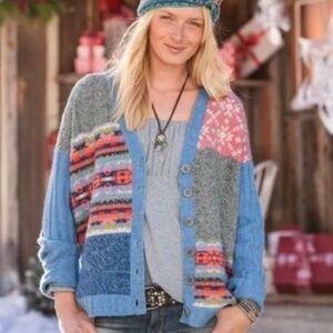 Sundance Lambswool Cardigan Sweater Women’s L Patchwork Thick Grandmacore Cozy